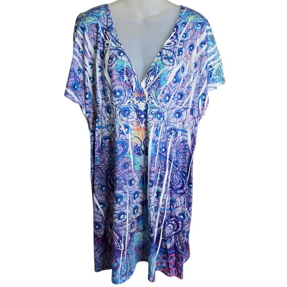 Catalina Womens Swim Cover Up Top XL Boho Peacock Print Resort Vacation Beach - Picture 1 of 9